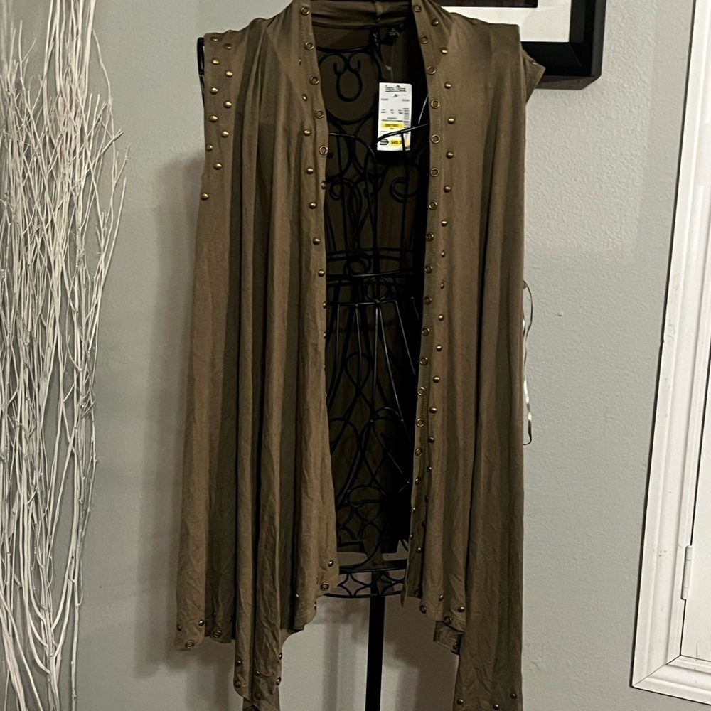 VENINI Open Front Duster Studded Kimmo Sz XL Women Green - Picture 5 of 9